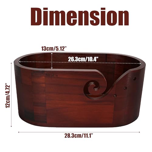 Image of Large Oval-Shaped Wooden Yarn Bowl, 11.2x6.1x4.7inch Wood Bowl for Crocheting, Crochet, Knitting, and Sewing, Yarn Holder with Multiple Holes, High Capacity Storage, Christmas Gifts for Crocheters