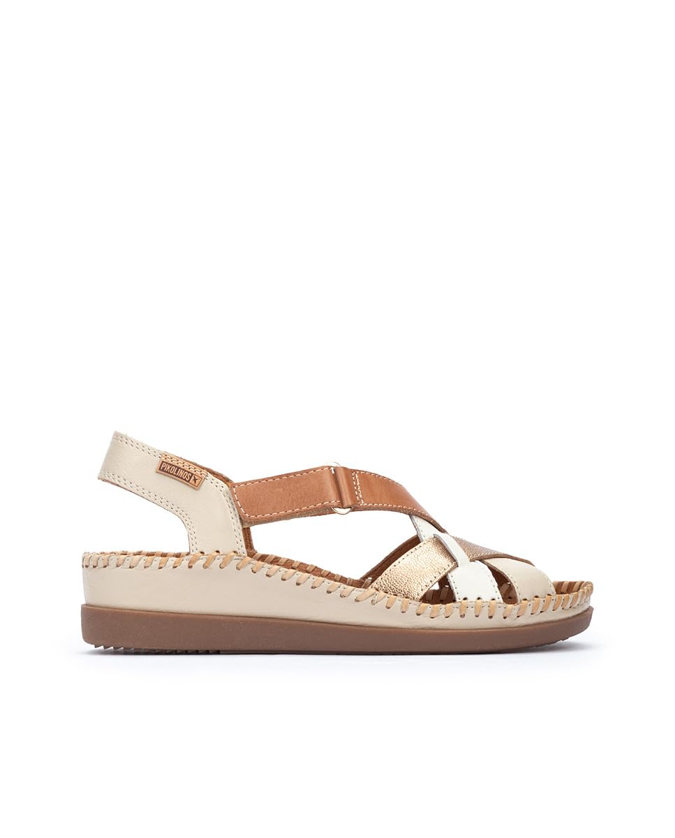 Pikolinos Cadaques Sandalias Cuña Mujer | en Cuero | Cierre Adherente | Talla EU 35-​42 en Color Beige