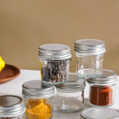 Image of Nestasia Set of 16 Mini Glass Jars with Airtight Silver Lids | Food-Grade Containers for Spices, Snacks, Dry Fruits, Candy & Kitchen Storage (50ml)