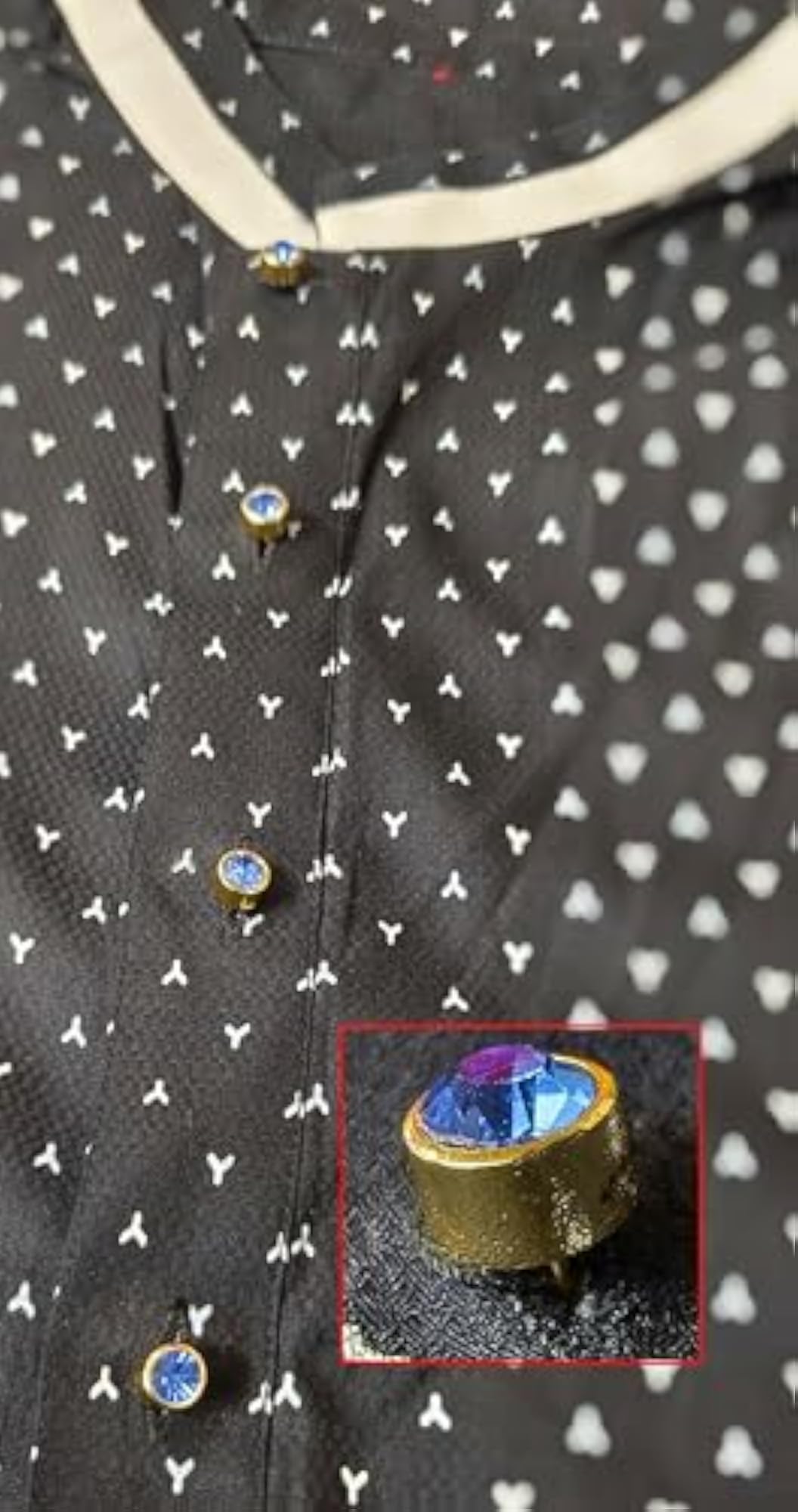 Gold Plated Rhodium Polished Blue Sapphire Kurta Buttons