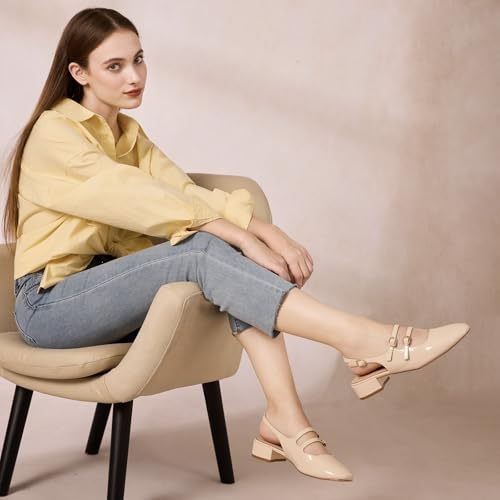 Mostrin Mary Jane Shoes Women Slingback Chunky Low Heels for Women Closed Rounded Toe Ankle Strap Pumps Daily Wedding Party Dress Shoes4