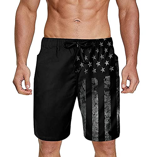 Gdewcro Vintage Black American Flag Men s Summer Swim Trunks Quick Dry Board Shorts Beach Shorts with Mesh Lining