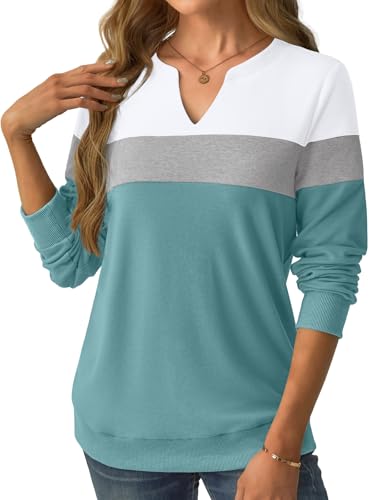 GKBK Womens Sweatshirts Long Sleeve Fall Tops Lightweight Color Block V Neck Cute Loose Casual Pullover - image 6