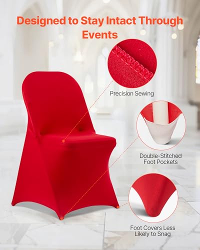 Image of VEVOR Chair Covers, Polyester Spandex Chair Cover, Stretch Slipcovers for Wedding Party Dining Banquet Flat-Front Chair Covers (Red-c, 50PCS)