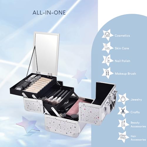 image for Joligrace Makeup Train Case Cosmetic Box Portable Makeup Case Organize