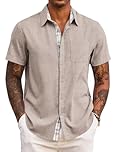 COOFANDY Mens Summer Shirts Short Sleeve Casual Shirts for Men UK Lightweight Holiday Beach Shirt Khaki L