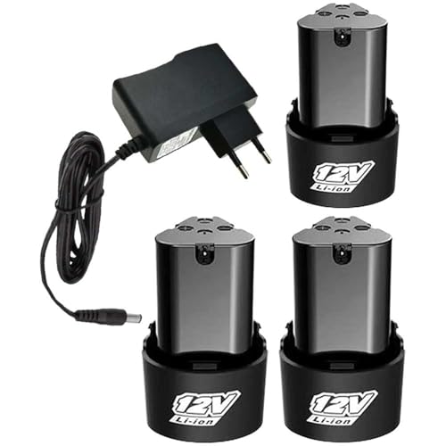 Image of Cordless Drill Battery 12V Replacement Batteries with 12V Lithium-Ion Charger Adapter (3Pcs Battery and 1Pcs Charger)