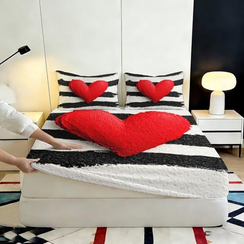 Drap housse microfibre 140x200 bonnet 25cm à motif cœur premium - 7