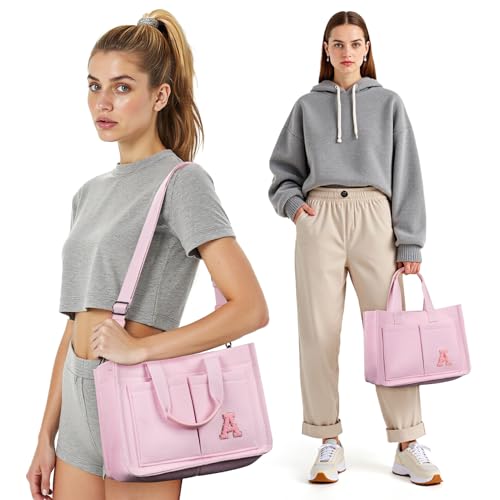 ZORFIN Canvas Tote Bag for Women with Zipper and Pockets Crossbody Work Laptop Book Bag for Travel College Gift2