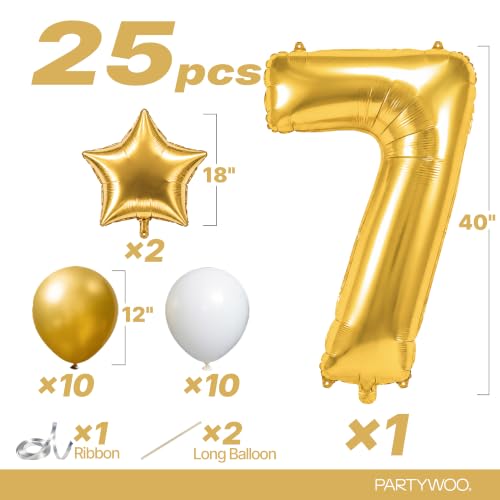 Image of PartyWoo Metallic Gold Number 7 Balloon 40 Inch 25pcs Gold Foil Star White