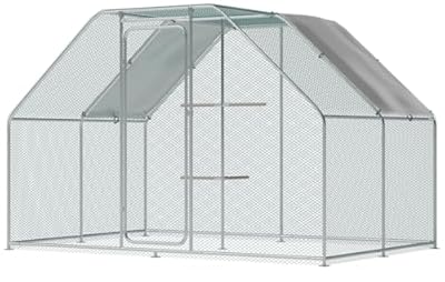 Large Metal Chicken Coop 9.8 x 9.8 x 6.6 ft Walk in Chicken Runs for Yard with Cover & Perch, Chicken House for Duck Rabbit, Chicken Pen for Outdoor Backyard