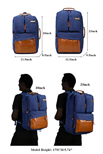 WITZMAN Vintage Canvas Backpack Carry on Travel Backpack for Men Duffel Bag Hiking Rucksack (6617 blue)