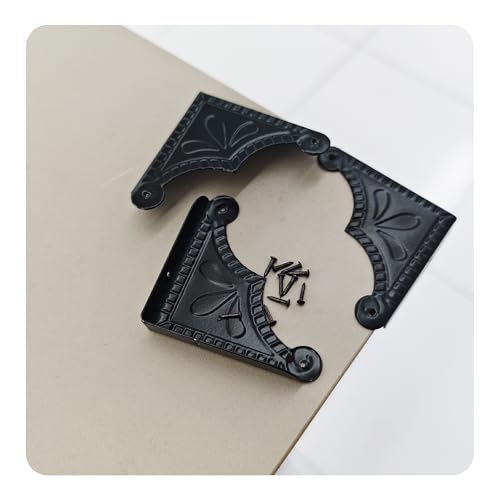 Image of 24Pcs Decorative Metal Box Corner Guard Protectors, 2.2 inch x 2.2 inch Antique Black Edge Covers for Furniture, Jewelry Boxes, Cabinets