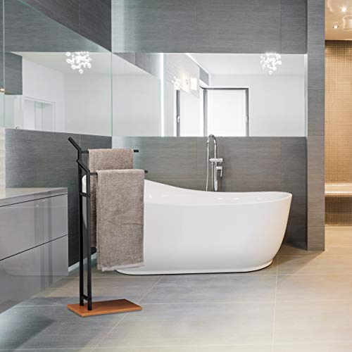 Relaxdays Handtuchständer, 2 Stangen, Handtuchhalter stehend, Badetuchhalter ohne Bohren, HBT 88 x 40 x 20 cm, schwarz