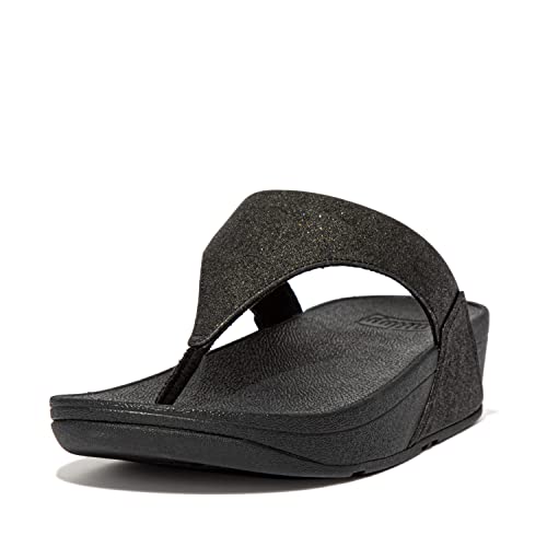 Image of FitFlop Women's Lulu Shimmer All Black Toe-Post Sandals