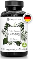 Only Nature® Ginseng 600 mg - Extra Hochdosiert (120 mg Ginsenoside) - 120 Kapseln - 100% Vegan - in Deutschland produziert & Laborgeprüft - Roter Panax Ginseng