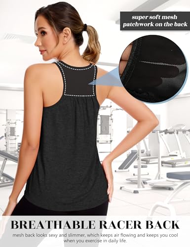 SLIMBELLE Mesh Racer Back Tank Tops Womens Gym Yoga Athletic Workout Tops Round Neck Sleeveless Cami with Built in Bra2