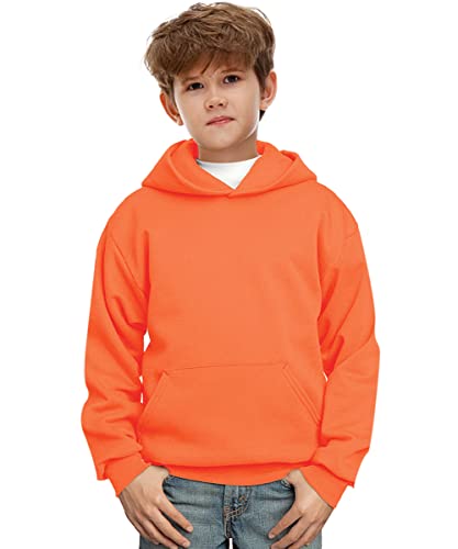 Remimi Girls Orange Sweatshirts Kids Active Solid Color Long Sleeve Hooded Pullover Hoodie 11-12 Years