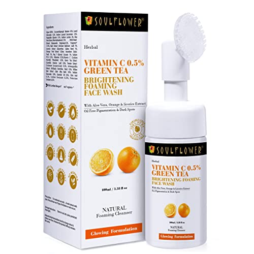 Image of Soulflower Vitamin C Foaming Face Wash for Glowing Skin, Deep Cleansing, Face Cleanser with Green Tea, Aloe Vera, Orange & Licorice Extract | Men & Women | 100ml