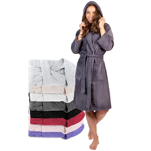 Twinzen Peignoir Femme M Gris Foncé - 100% Coton avec Capuche