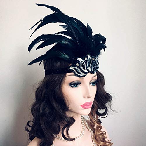 Fashband 1920s Headband Feather Head Band 20s Great Gatsby Crystal Headwear Fascinator Headpiece Showgirl Headpiece Halloween Party Prom Hair Accessories for Women Girls (Type E)