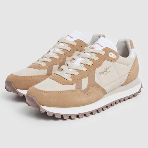 Pepe Jeans Para Mujer. PLS40020 Zapatillas De Piel Brit-On Prints Beige (40), Plano, Ante, Cordones, Casual - 3