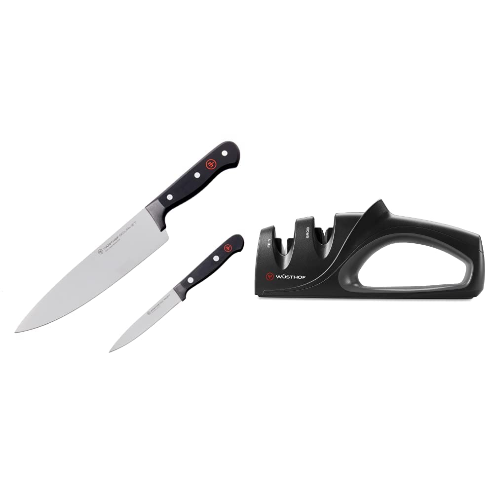 W STHOF Gourmet 2-Piece Chefs Knife Set 2-Stage Hand-Held Sharpener