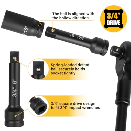 3/4" Drive Impact Socket Set, 21-Piece SAE (3/4 to 2 Inch) Sizes, 6-Point by TUZkozs - Image 6