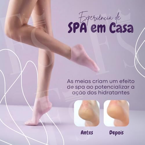 Meia Para Hidratação dos Pés Rachados Ressecados Reutilizável Uso Diário de 20 a 30 Minutos com Crem