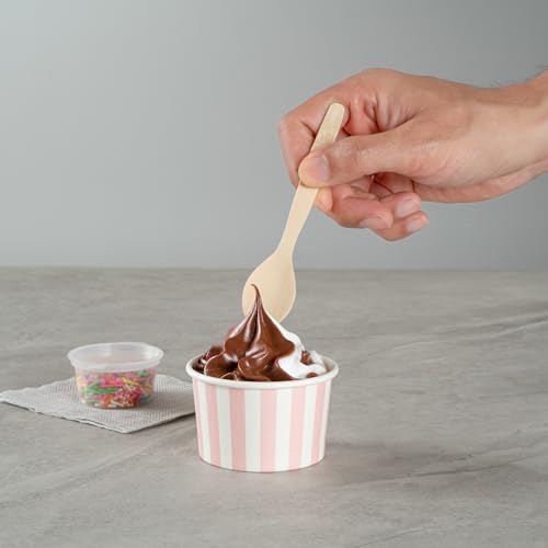 Image of Restaurantware Coppetta 3-Ounce Dessert Cups, 50 Disposable Ice Cream Cups - Lids Sold Separately, Sturdy, Pink And White Paper FroYo Bowls, For Hot And Cold Foods, Perfect For Gelato Or Mousse