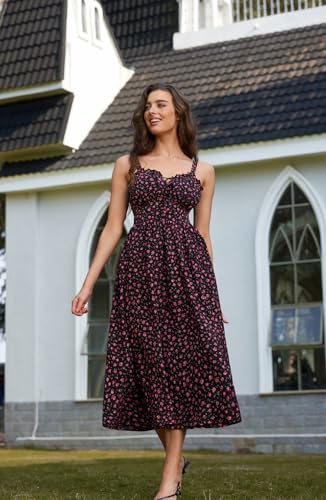 Image of Scarlet Darkness Summer Dresses for Women 2026 Floral Corset Dress Long Milkmaid Dress with Pocket