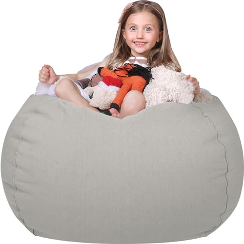 Image of WEKAPO Stuffed Animal Storage Bean Bag Chair Cover for Kids | Stuffable Zipper Beanbag for Organizing Children Plush Toys Large Premium Cotton Canvas (Solid Grey, X-Large)