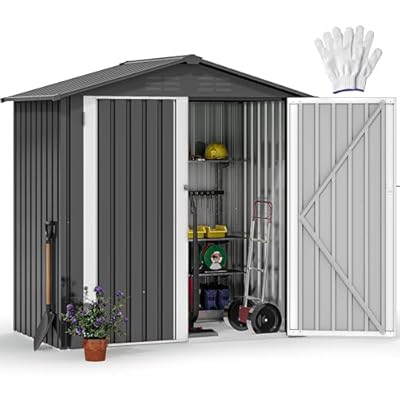DWVO 6x4ft Metal Outdoor Tool Shed, Garden Storage Shed for Backyard, Lawn, and Patio, Heavy-Duty Storage Unit with Four Vents & Lockable Door for Storing Tools, Equipment & Trash Bins, Dark Gray