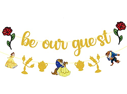 Image of Be Our Guest Banner, Beauty and the Beast Decorations Birthday Bachelorette Engagement Bridal Shower Baby Shower Birthday Party Beauty and the Beast Banner Party Supplies