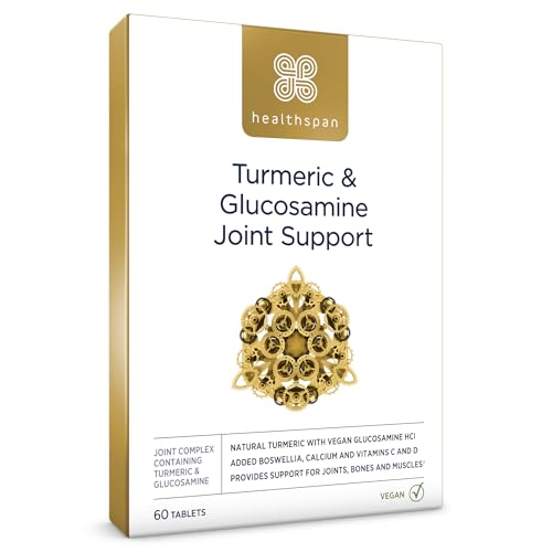 Healthspan Turmeric & Glucosamine Joint Support | 60 Tablets | Joint & Bone Health | Added Vitamin C, Vitamin D3 & Calcium | 30mg Boswellia Serrata Extract | Sustainably Source | Vegan
