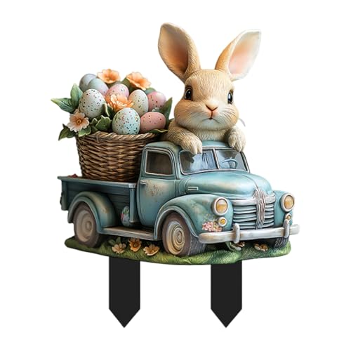 Tewzafiya Yard Stake Ostern, Ferienhäuser | ative Hofschild - 2d Acryl -Osterhasen -Eeischild Topfationen, Outdoor -für Innenhofterrasse