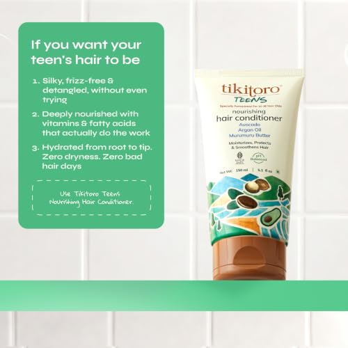 Image of Tikitoro Teens Nourishing Hair Conditioner with Avocado, Argan Oil and Murumuru Butter | Lightweight Conditioner | Controls Frizz & Smoothens Hair - (Age: 11+) (150 ml x 2)