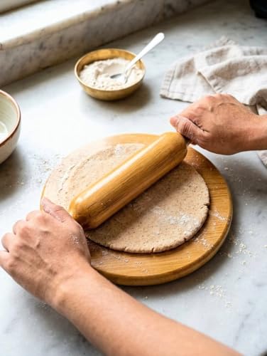 Image of Wooden Chakla Belan Set | Wooden Rolling Pin and Board Set | (9 inch chakla, 12 inch belan)