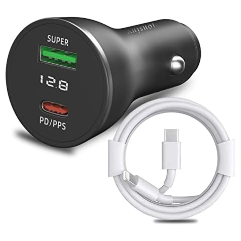 Car charger for iPhone,12v USB Charger with USB C Lightning Cable for iphone 13 Car Charger Adapter LED Dual Ports Type C Metal Cigarette Lighter USB Charger for iPhone13/12/11Pro/XS/Max/XR/X/8 Cover