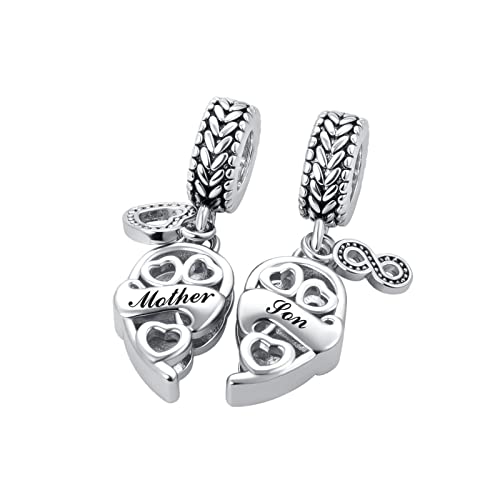 Qeensekc 2Pcs Matching Heart Mother Son Charm Family Love Infinite Bead For Pandora Bracelet (Aut-164_Motherson) #TOP1