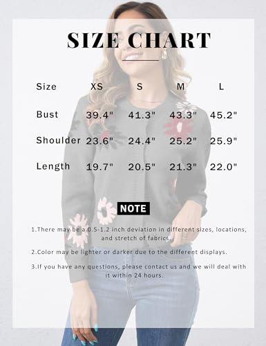 Image of Cardigan Sweaters for Women Cropped Button Down Sweater Long Sleeve Crew Neck Knit Floral Print Outwear
