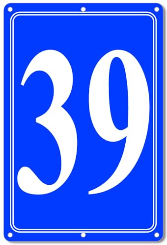 Image of Premium Aluminum Number Signs 39, Metal 12 inch X 8 inch Blue Numbered Signs Outdoor for Parking Lots, Floor, Dock, Court, Aisle, Field, High Visibility, No Fade, Weather-resistant