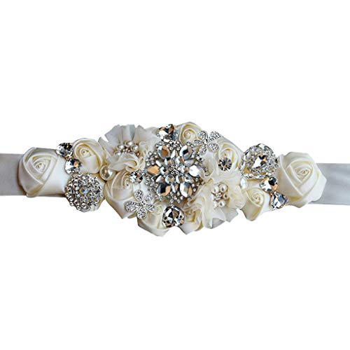 Hotaluyt Main mariée Ceinture Robes de mariée Taille de Bande Satin Strass Floral mariée Ceinture Fournitures de Mariage