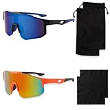 2 Pezzi Occhiali da Ciclismo, Set da Sole Sportivi con Lenti PC Polarizzati, Alloggiamento Nero Tessuto + Panno, Antiabbagliante, Leggeri per Uomo/Donna in Corsa