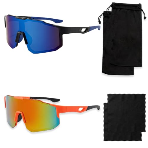 2 Pezzi Occhiali da Ciclismo, Set da Sole Sportivi con Lenti PC Polarizzati