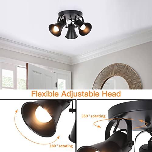 Image of 3-Light Industrial Track Lighting, Adjustable Round Kitchen Ceiling Light, Morden Black Flush Mount Directional Light for Kitchen, Hallway, Dining Room, Bathroom, Coffee Bar.