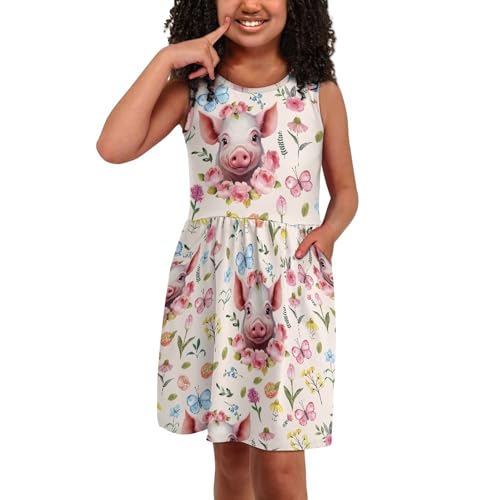 Girl's Summer Tank Dresses Sleeveless Flared Casual Sundress with Pockets3