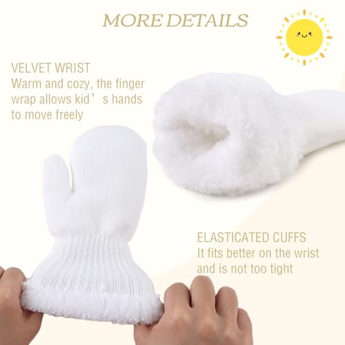 PESAAT Baby Girl Mittens Fleece Toddler Boy Mittens Warm Kids Winter Gloves Unisex Cold Weather Baby Gloves (White, S)
