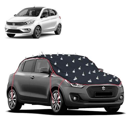 Image of Dog Protection Spike Car Cover for Tiago Bonnet to Roof Easy Installation with 4 Elastic Hook Strap | Anti-Scratch Soft Cotton Inner | Complete Protection from Street Dogs & Monkeys