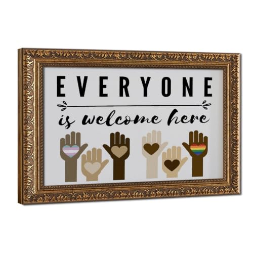 ZmlCHPD Printable, Everyone Welcome, Diversity, Inclusion, Kids, Educational,s,s, Inclusion, Canvas Wall Art Print Poster For Home School Office Decor Retro Gold Frame 16" L X 24" W